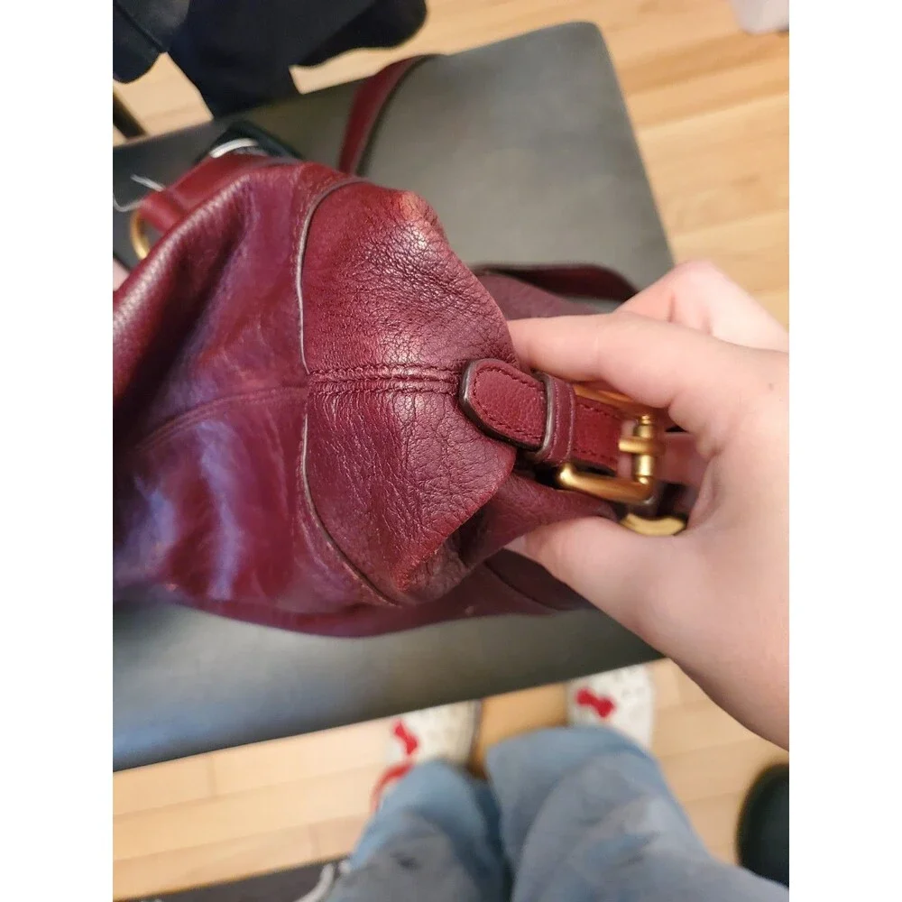 Michael Kors Burgundy Leather Slouchy Shoulder Bag Hobo Chain Gold Charm Purse